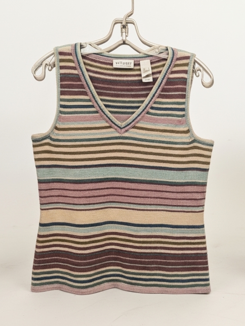 Vintage Villager Y2k Liz Claiborne Striped V-Neck Sweater Vest Tank Top Size L - Picture 2 of 6